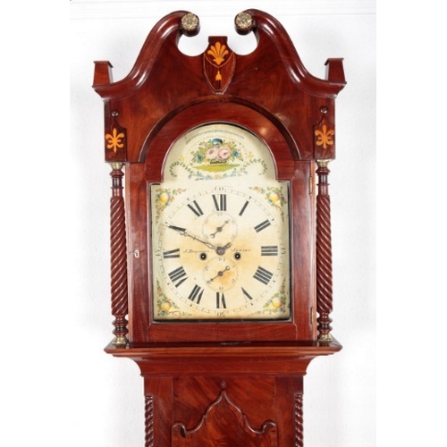 494 - A LATE GEORGE III MAHOGANY AND CROSSBANDED LONGCASE CLOCK

the two train movement striking on a bell... 