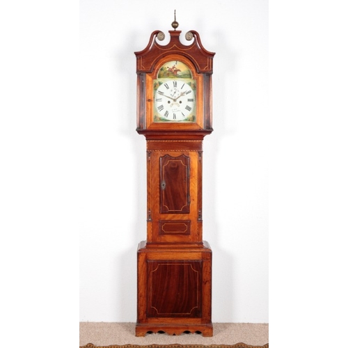 516 - A REGENCY MAHOGANY LONGCASE CLOCK

the eight day movement striking on a bell, the painted dial inscr... 