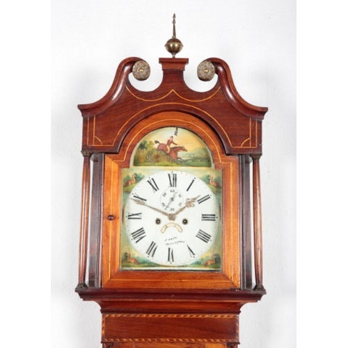 516 - A REGENCY MAHOGANY LONGCASE CLOCK

the eight day movement striking on a bell, the painted dial inscr... 