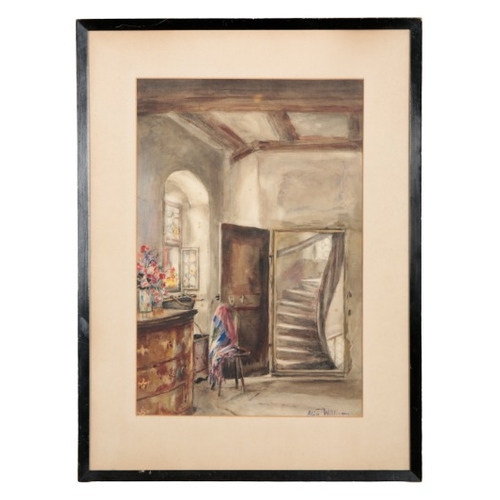 522 - ALICE WILLIAMS (19th/20th Century) An interior scene with winding staircase

signed lower right, wat... 