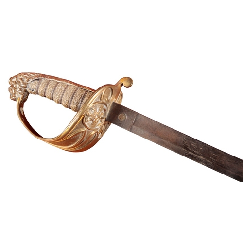 55 - A NAVAL MIDSHIPMAN SWORD

circa 1850, with etched blade, shagreen grip, lions head to top of hilt, 7... 