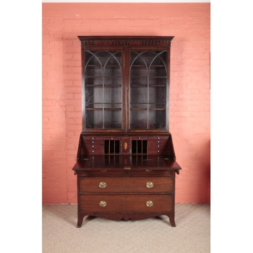 56 - A GEORGE III MAHOGANY BUREAU BOOKCASE

the upper section with a moulded cornice over astragal glazed... 