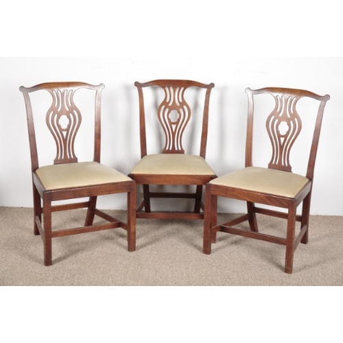 593 - A PAIR OF GEORGE III CHIPPENDALE STYLE SIDE CHAIRS

with cabriole legs on ball claw feet; together w... 