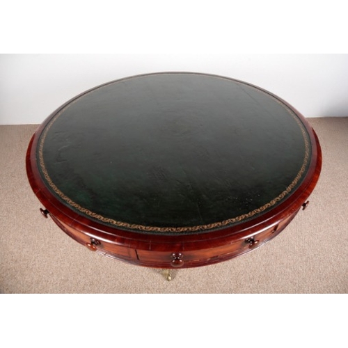 604 - A VICTORIAN MAHOGANY DRUM TABLE

with tooled green leather top, six single drawers on pedestal base ... 