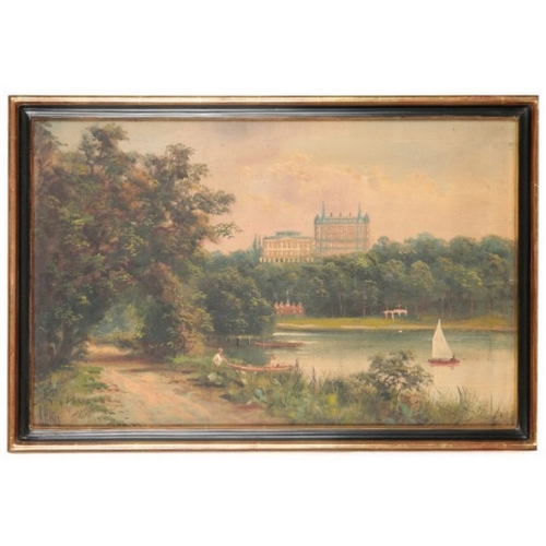 704 - J. LEWIS (19th/20th century) A pair of naive style river landscapes

each depicting figures punting,... 