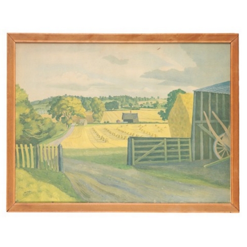 760 - A COLOUR PRINT OF A FARMYARD SCENE

by John Nash dated 1938, framed and glazed, 38cm x 54cm; with a ... 