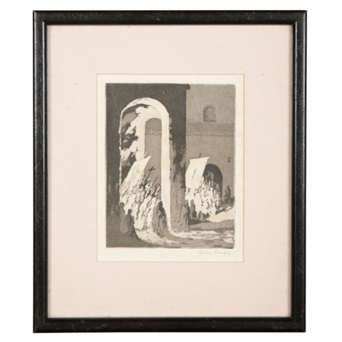 760 - A COLOUR PRINT OF A FARMYARD SCENE

by John Nash dated 1938, framed and glazed, 38cm x 54cm; with a ... 