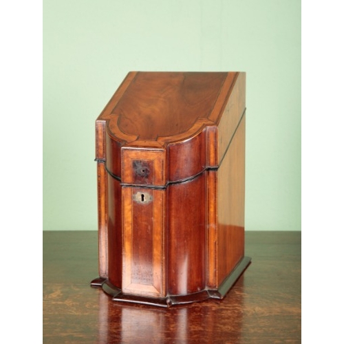 762 - A GEORGE III MAHOGANY AND SATINWOOD BANDED KNIFE BOX

the hinged lid opening to a vacant interior, 3... 