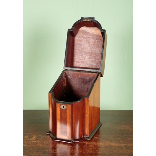 762 - A GEORGE III MAHOGANY AND SATINWOOD BANDED KNIFE BOX

the hinged lid opening to a vacant interior, 3... 