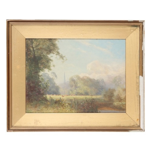 763 - TOM YARWOOD (1871-1946) 'The Dare Valley & Davenham Church, Cheshire'

signed lower left, oil on boa... 