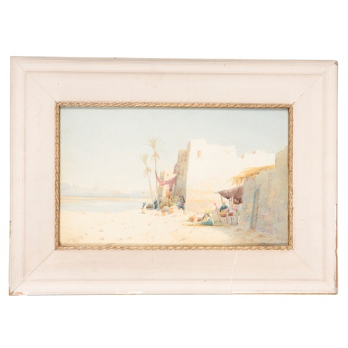 795 - MANNER OF AUGUSTUS OSBORNE LAMPLOUGH (1877-1930) An Arab market at the shore

indistinctly signed, w... 