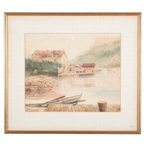 830 - MONOGRAMMIST A.S.W. 'Odde (Odda), Norway'

1888, fjord landscape with buildings, monogrammed and dat... 