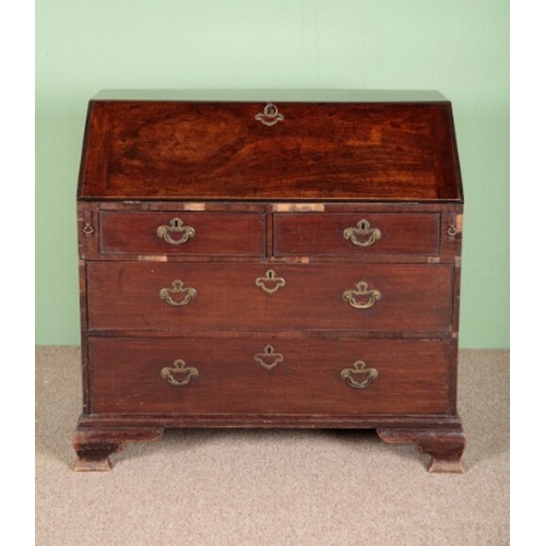 831 - A GEORGE II CUBAN MAHOGANY BUREAU

with fitted interior, two short drawers over two long drawers wit... 