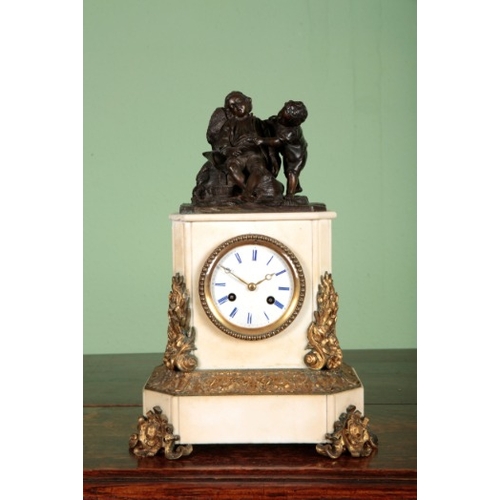 841 - A FRENCH MARBLE MANTEL CLOCK

the two train movement striking on a bell, the enamel dial with blue R... 