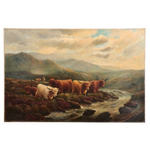 859 - HENRY JOHN LIVENS (1848-1943) Highland Cattle in a landscape

signed lower left, oil on canvas, 50.5... 