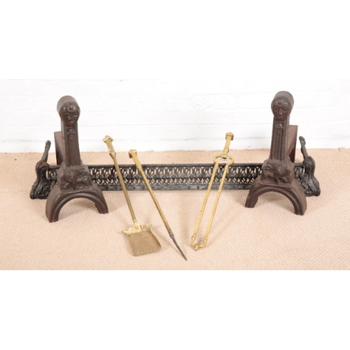 864 - A PAIR OF UNUSUAL CAST IRON ANDIRONS OF BELLE EPOQUE STYLE

early 20th century, modelled with human ... 