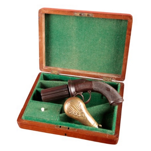 866 - A SIX SHOT PERCUSSION PEPPERBOX REVOLVER BY SMITH OF LONDON

circa 1850, with floral engraved action... 