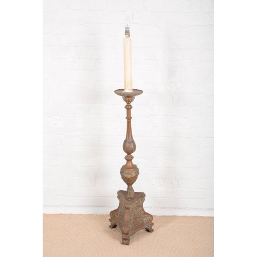 871 - A COPPER ELECTRIC STANDARD LAMP OF ITALIANATE BAROQUE STYLE

late 19th century, the plaster candle f... 