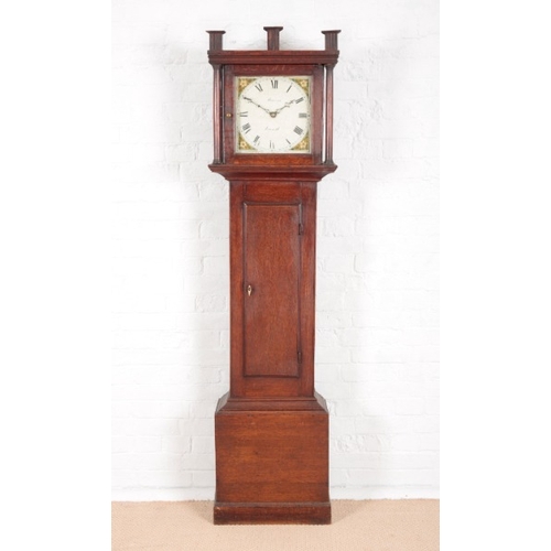 876 - AN OAK LONGCASE CLOCK BY WARREN OF IXWORTH

18th century, the 27cm cream painted dial to the thirty ... 