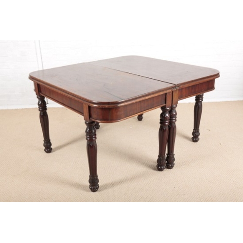 893 - A PAIR OF GEORGE IV MAHOGANY D-END TABLES

the stepped moulded tops with rounded corners, on leaf ca... 