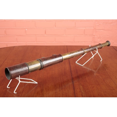 90 - A BRASS AND LEATHER CASED THREE DRAW MILITARY TELESCOPE

19th century, stamped mark IV No 23802 1917... 