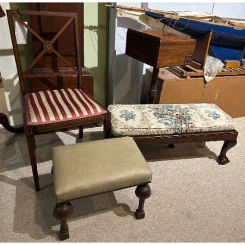 911 - A MAHOGANY LONG LOW STOOL WITH BALL AND CLAW FEET

early 20th century, with separate loose cushion, ... 