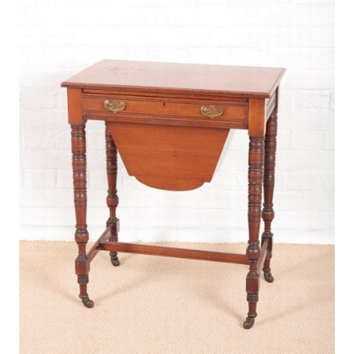 913 - AN EDWARDIAN WALNUT RECTANGULAR SEWING TABLE

the single drawer with fitted interior, sliding work b... 