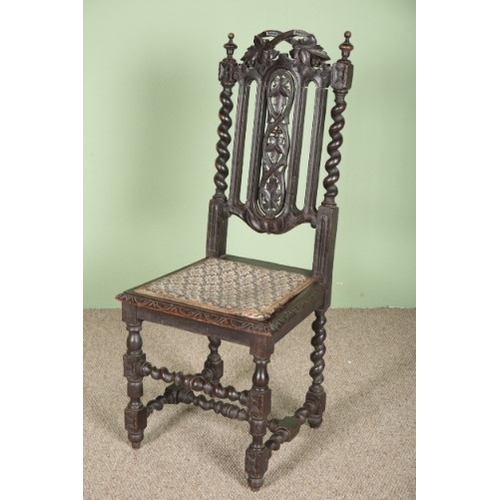 917 - A PAIR OF VICTORIAN MAHOGANY DINING CHAIRS

with upholstered seats and turned carved front legs, 89c... 