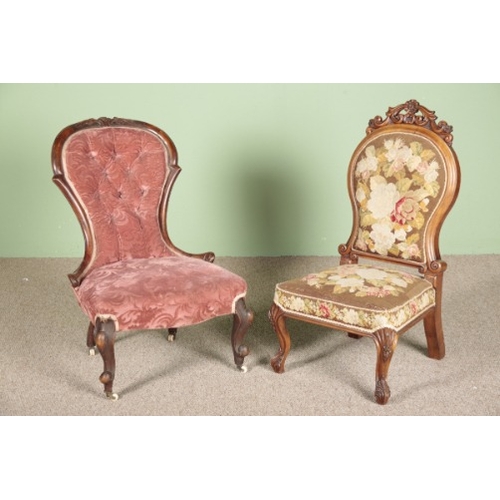 928 - A VICTORIAN CARVED WALNUT NURSING CHAIR

with upholstered seat and back, on carved cabriole legs, 95... 