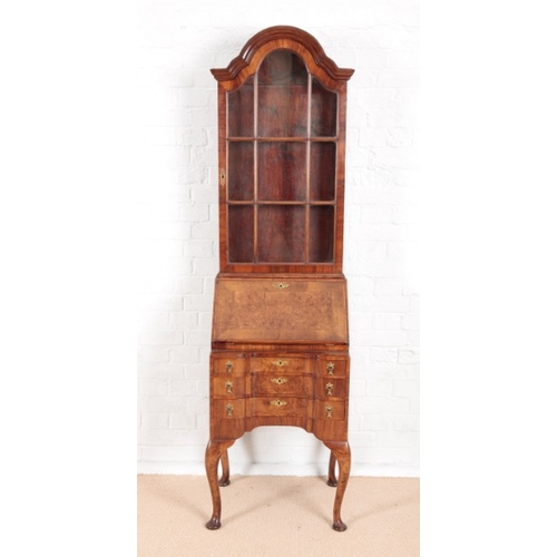 964 - A 1920'S FIGURED WALNUT QUEEN ANNE STYLE BUREAU BOOKCASE

of small proportions, the upper part with ... 