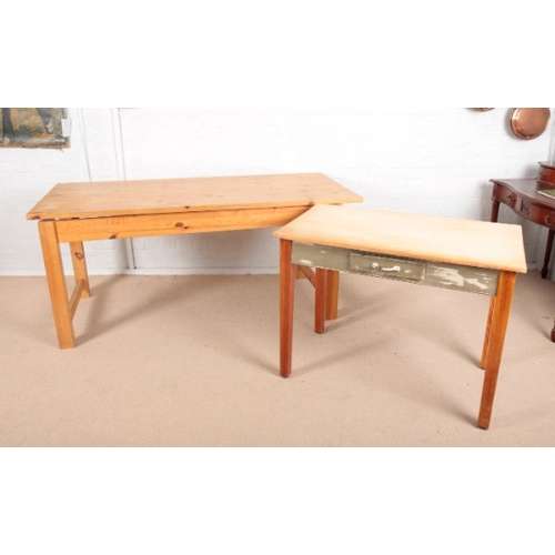 966 - A PINE KITCHEN TABLE

20th century, with multi-plank top, on square legs, 78cm high x 180cm long x 7... 