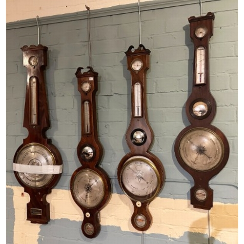 975 - FOUR VICTORIAN BAROMETERS

various makers, all fitted hydrometers, thermometers and barometers and c... 