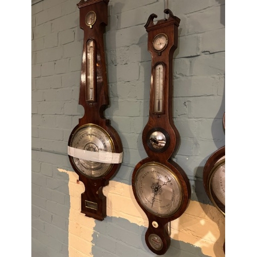 975 - FOUR VICTORIAN BAROMETERS

various makers, all fitted hydrometers, thermometers and barometers and c... 