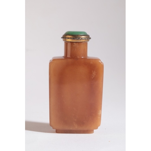 103 - A CHINESE AGATE SNUFF BOTTLE

probably early 19th century, the rectangular body carved to one side w... 