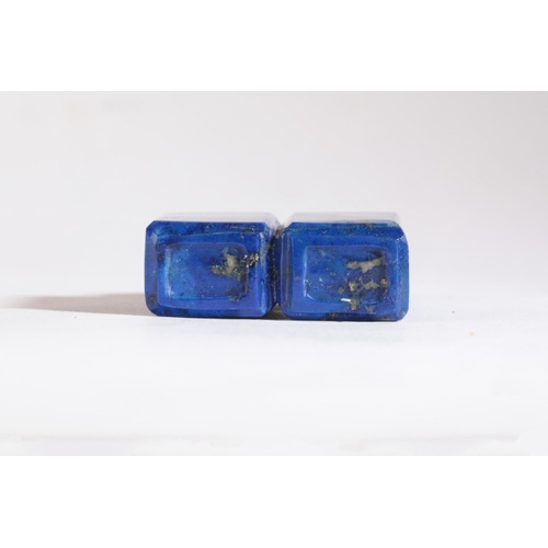 108 - A CHINESE LAPIS LAZULI DOUBLE SNUFF BOTTLE

19th/20th century, of joined rectangular form, 5.5cm hig... 