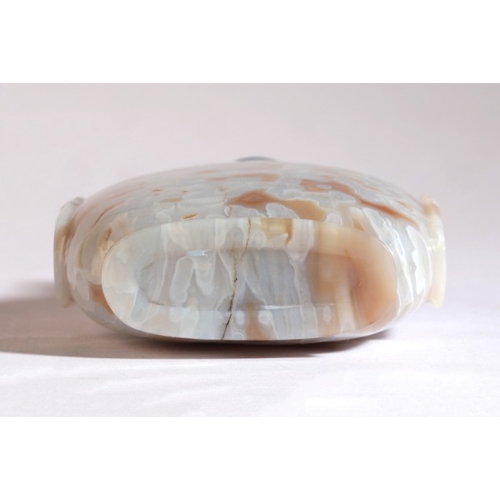 118 - A CHINESE 'MACARONI' AGATE SNUFF BOTTLE

18th/19th century, of flattened form with light blue inclus... 