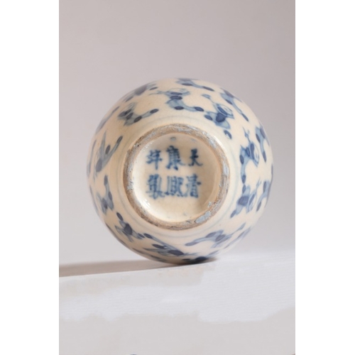 162 - A CHINESE PORCELAIN BLUE AND WHITE SNUFF OR PILL BOTTLE

bearing an indistinct six character mark to... 