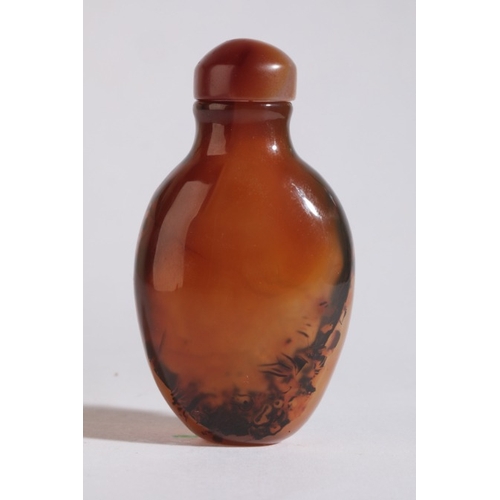 163 - A CHINESE AGATE SNUFF BOTTLE

likely 18th/19th century, with carved opaque white skin depicting a sc... 