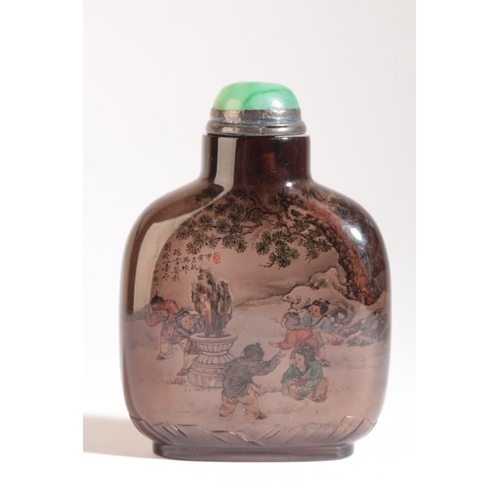 32 - A CHINESE INSIDE PAINTED CRYSTAL SNUFF BOTTLE SIGNED BY WANG XISAN

dated 1974, decorated with child... 