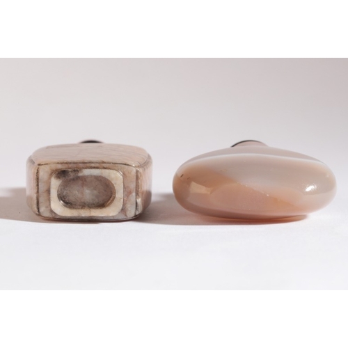 41 - A CHINESE JADE SNUFF BOTTLE

19th century, of diminutive rectangular form, with raised panels on all... 