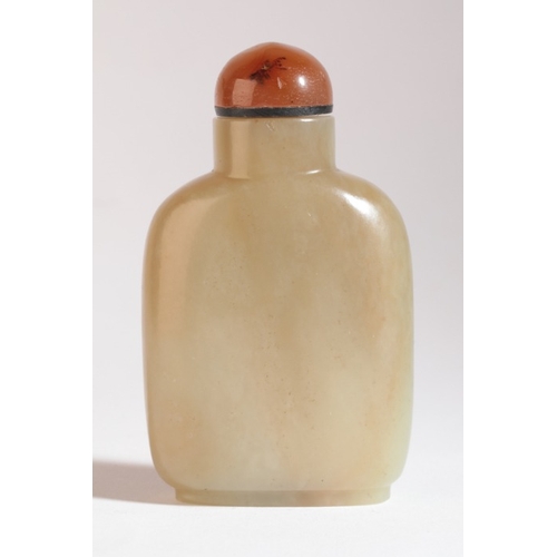 55 - A CHINESE JADE 'MASTER OF THE ROCK' SNUFF BOTTLE

18th/19th century, the russet nephrite with a scho... 