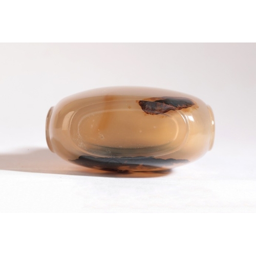 7 - A CHINESE SHADOW AGATE 'MAGPIES' SNUFF BOTTLE

19th century, the inclusions to one side carved to su... 