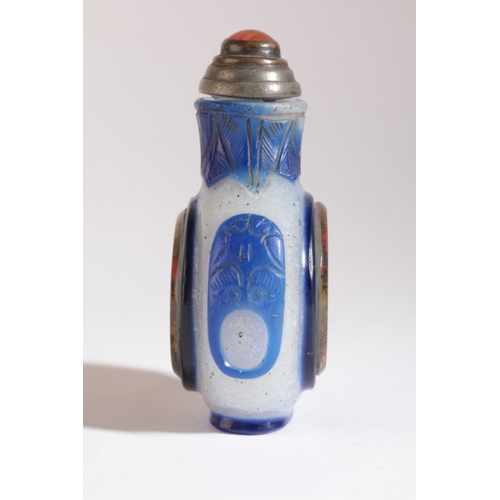 73 - A CHINESE GLASS SNUFF BOTTLE

probably 19th century, the snowflake ground with dark blue overlay, ci... 