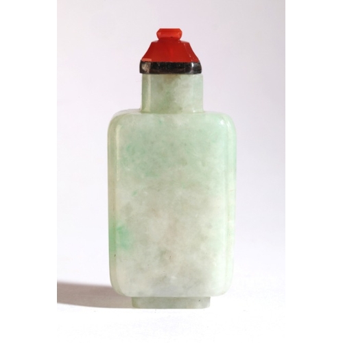 8 - A CHINESE JADEITE SNUFF BOTTLE

late 18th/19th century, of rectangular shape with faceted neck and r... 