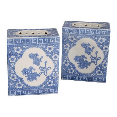 203 - A GROUP OF FOUR CHINESE PORCELAIN BLUE AND WHITE FLOWER BRICKS

20th century, of rectangular section... 