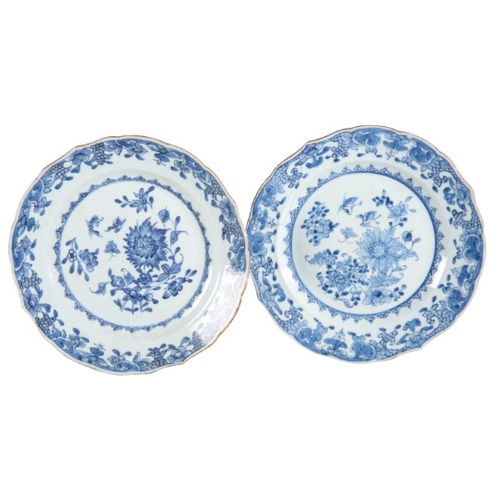 222 - A PAIR OF CHINESE EXPORT PORCELAIN BLUE AND WHITE PLATES

18th century, both with shaped rims, decor... 