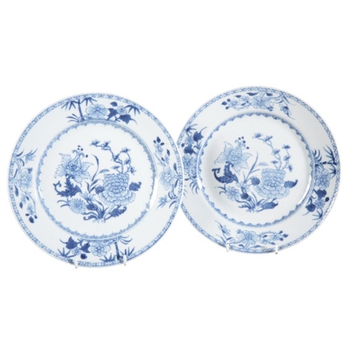 223 - A PAIR OF CHINESE EXPORT PORCELAIN BLUE AND WHITE PLATES

18th century, decorated with flowering pla... 