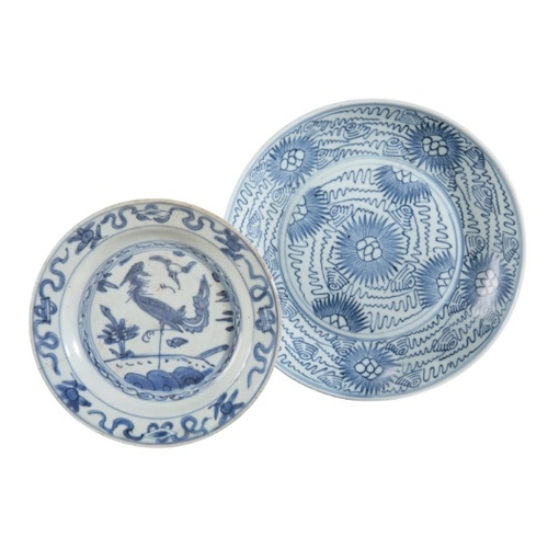 239 - A CHINESE BLUE AND WHITE 'SWATOW' WARE PLATE

late Ming dynasty, 18.5cm diameter; together with a si... 