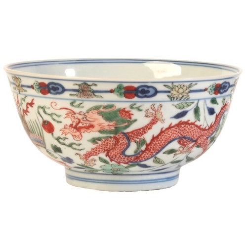 320 - A CHINESE PORCELAIN WUCAI BOWL

bearing a six character Kangxi mark to the base, Qing dynasty, decor... 