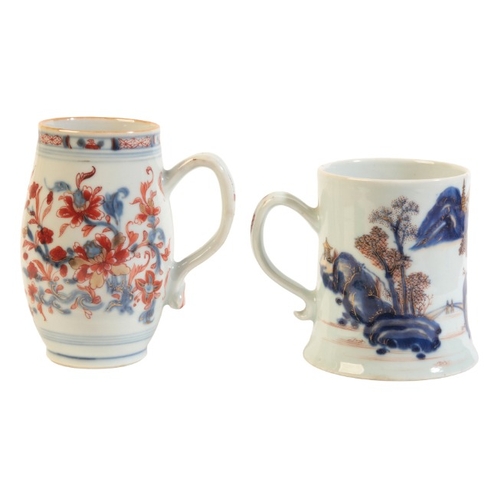 324 - TWO SIMILAR CHINESE EXPORT PORCELAIN TANKARDS

18th/19th century, both decorated in the Imari palett... 